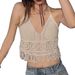 Women Crochet Halter Top Summer Beach Knit Crop Tank Fringe Boho Lace Up Backless Cami Blouse Festival Vacation Wear_ecoleips.com
