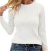 Women's Clothing Round Neck Textured Long Sleeve T-Shirt New Fit True To Size Regular Top_ecoleips.com