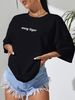 Women's Clothing Women's Casual Black T-Shirt Round Neck Short Sleeve Letter Print Simple Sports Top Style Loose Fit_ecoleips.com