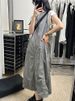 American Grey Workwear Functional Style Vest Skirt Women's Plus Size Slimming Design Zipper Strap Dress Casual A-Line Skirt_ecoleips.com