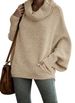 Women’s High Neck Knit Sweater – Oversized Batwing Sleeve Pullover (Solid Colors, Cotton Blend, Casual Loose Fit, Streetwear Chic)_ecoleips.com