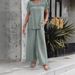 Summer Cross-border European American New Round-neck Loose Casual Patchwork Lace-trimmed Top And Pants Set_ecoleips.com