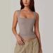 2025 Summer New Women's Square Neck Sleeveless Double Layer Vest Basic Tight T-Shirt Black_ecoleips.com