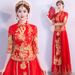 Elegant Red Qipao Cheongsam Dress For Bride Wedding Banquet, Long Sleeve Vintage Chinese Traditional Dress With Floral Embroidery_ecoleips.com