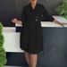 Elegant A-Line Pleated Dress With Notched Collar - Plus Size Women's Office Dress In Soft Stretch Polyester_ecoleips.com