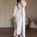 2023 Autumn New European American Cross-Border Solid Color Casual Slim-Fit Knit Sweater And Over-the-Knee Long_ecoleips.com