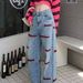 2023 Spring And Autumn New American Style High Street Embroidered Jeans For Women, Loose Wide-Leg Straight High-Waisted_ecoleips.com