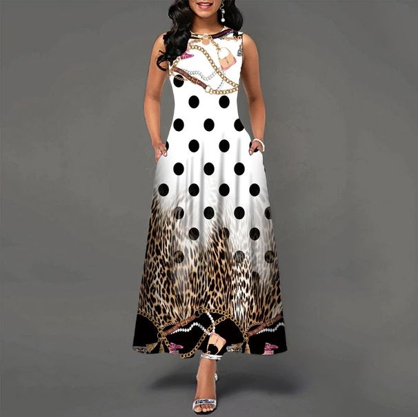 New Women's Clothing 2022 European And American Cross-Border Summer Printed V-Neck Sleeveless Long Dress_ecoleips.com
