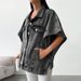 Women's Clothing Plus Size Denim Jacket For Women Fashionable Drop Shoulder Sleeve Jacket_ecoleips.com