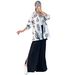 European And American Women'sNew Casual Long Sleeve Printed Shirt High Waist Split Wide Leg Pants Set_ecoleips.com