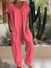 Women's Clothing Summer Women's Solid Color V Neck Jumpsuit Low Crotch Oversized Pockets Style Best Selling Pants_ecoleips.com