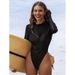 Women's Clothing One Piece Swimsuit Slimming High End Bikini Zipper Long Sleeve Conservative Beach Swimwear_ecoleips.com
