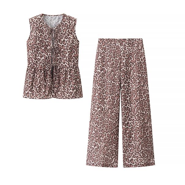 Women's Clothing Animal Print Vest Straight Pants Suit_ecoleips.com