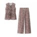 Women's Clothing Animal Print Vest Straight Pants Suit_ecoleips.com