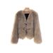 Versatile Imitation Fox Fur Coat Women's Horn Buckle Autumn And Winter V-neck Fur Coat_ecoleips.com