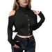 New Women's Clothing Korean Version Trendy T-shirt Spring And Autumn Off-the-shoulder Design Long-sleeved Short Top_ecoleips.com