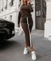 K New Fashion Long Sleeve Solid Color Split Two Piece Skirt Set For Women_ecoleips.com