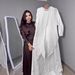 Women's Round Neck Satin Dress With Waist Cinching Long Sleeve Heavy Beaded Two Piece Autumn_ecoleips.com