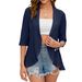 Women's Clothing Solid Color Cardigan Jacket Three Quarter Sleeve Ruffle Top_ecoleips.com