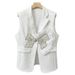 Elegant Pearl Bow Tie Vest For Women, Charming Sleeveless Blazer Waistcoat With 3d Floral Embroidery, Office Casual Layering Piece (White, Black)_ecoleips.com