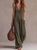 Women's Bohemian Wide-Leg Jumpsuit – V-Neck Sleeveless Romper With High Elasticity & Wrinkle-Free Polyester – Flowy & Comfortable For Summer_ecoleips.com