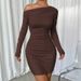 Cross-border Foreign Trade Ins European And American Solid Color Slim-fit 2025 Autumn New One-shoulder Long-sleeve_ecoleips.com