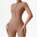 Women's Clothing Summer Zipper Short Sleeved Yoga Jumpsuit Nude Feeling High Elastic Slim Dance Fitness Quick Drying Sports Jumpsuit_ecoleips.com