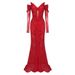 Women's Clothing New V Neck Long Sleeved Lace High Grade High Waist Pleated Fishtail Skirt Wedding Banquet Women's Dress Summer_ecoleips.com
