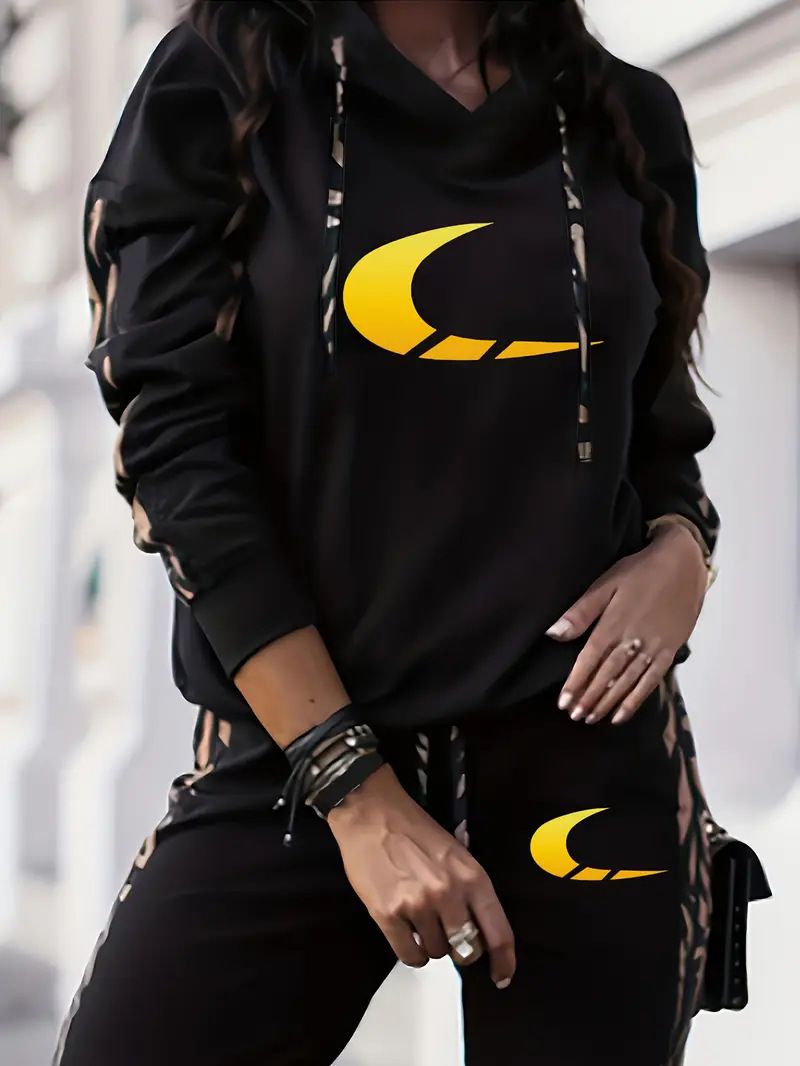Women's Trendy Two-Piece Sportswear Set Casual Lounge Streetwear Outfit Black/Brown/White S-XXL_ecoleips.com