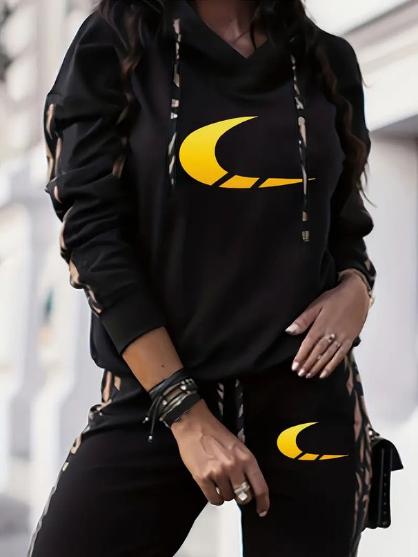 Women's Trendy Two-Piece Sportswear Set Casual Lounge Streetwear Outfit Black/Brown/White S-XXL_ecoleips.com