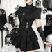 Summer Dark Subculture Personalized Short Skirt for Women Sweet Black Punk Stand Collar Gothic Retro Dress_ecoleips.com