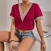 Aria Basics Aria Basics 2024 Women's V-neck Lace Loose Top Commuting Short Sleeve Shirt For Women European And American Style_ecoleips.com