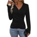 2026 Cross-Border New Solid Color V-Neck T-Shirt Fashionable Elegant Long Sleeve Top Spring Women's Clothing_ecoleips.com