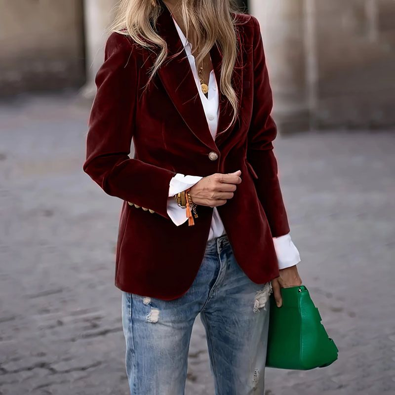 Women's Clothing Elegant Velvet Blazer For Women – Slim Fit Single-Button Long Sleeve Jacket (5 Colors)_ecoleips.com