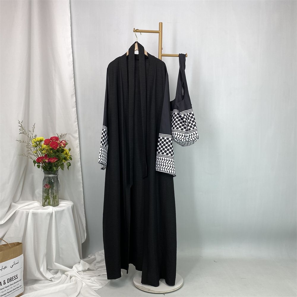 Cross Border Fashion Printed Patchwork Cardigan Robe With Bag 1452_ecoleips.com