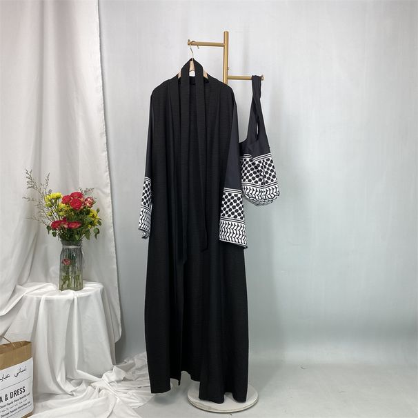 Cross Border Fashion Printed Patchwork Cardigan Robe With Bag 1452_ecoleips.com