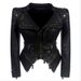 Women's Clothing Swallowtail Slim Waist Pu Versatile Jacket Motorcycle Suit Multi Color Rivet Leather Jacket_ecoleips.com
