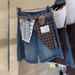Vintage Lace Plaid Stitching Denim Shorts Women's Summer High Waist Five-point Wide Legs_ecoleips.com