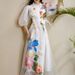 Elegant French Dress For Women Summer Palace Style Waist Hugging 3D Flower Lantern Sleeves Printed Mesh Long Skirt_ecoleips.com