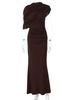 Hugcitar Elegant Solid Short Sleeve Irreguar Ruched Sexy Bodycon Maxi Prom Dress Summer Women Evening Party Clothes Birthday_ecoleips.com