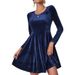 Aria Basics Aria Basics 2025 European And American Cross-Border Trade Autumn Winter New Women's Long Sleeve Round Neck Flared Velvet Knee-Length_ecoleips.com