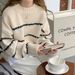 Japanese Retro Striped Knit Sweater Women's Loose Fit Long Sleeve Turtleneck Pullover - Soft Comfortable Chunky Knit Casual Top_ecoleips.com