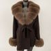 Women’s Luxe Fox Fur Collar Cardigan – Oversized Knit Sweater Coat, Mid-Length Bathrobe Style_ecoleips.com