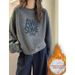 European-style High-end Gray Round-neck Pullover Loose Printed Sweatshirt For Women, Autumn And Winter, Fleece-lined,_ecoleips.com