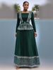 Women's Printed Round Neck Pleated Long Dress Slim Waist Two Piece Set European American Style Casual Fashion New_ecoleips.com