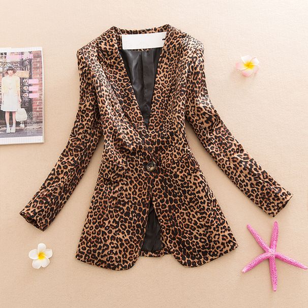 Animal Print Blazer Jacket For Women - Slim Fit Long Sleeve Single-Button Office Coat With V-Neck (Sizes M-XXXXL)_ecoleips.com