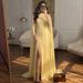 Women's Elegant Split-Slit Maxi Dress – Stretchy Polyester High-Waist Formal Gown With Belt (XS-XXXL, Yellow)_ecoleips.com