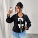 Women's Clothing Plus Size Clothes "Elegant Polo-Collar Short Jacket With Bow Detail – Classic Black Blazer For Women, Plus Size Friendly"_ecoleips.com