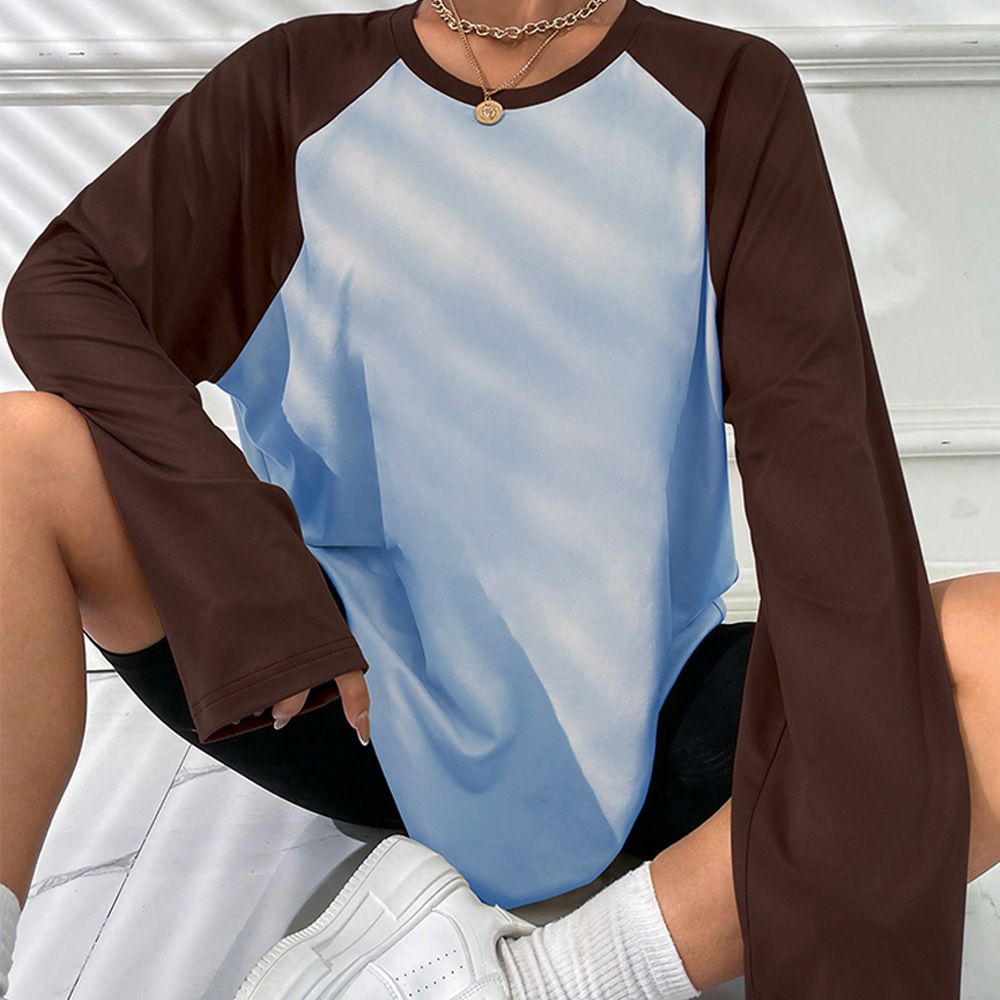 Voya Women's Clothing European Women's Clothing 2026 Spring/summer American Retro Patchwork Color-blocking Raglan Long-sleeve_ecoleips.com