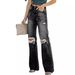 Women's Clothing High Waist Temperament Washed Ripped Casual Denim Trousers_ecoleips.com